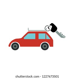 Renting A Car. Key With Car. Modern Flat Style Vector Illustration - Rent Car Icon