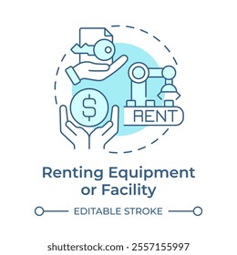 Renting equipment or facility light blue concept icon. Industrial resource management. Operational efficiency. Round shape line illustration. Abstract idea. Graphic design. Easy to use in article