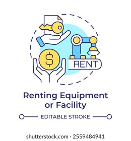 Renting equipment or facility multi color concept icon. Industrial resource management. Operational efficiency. Round shape line illustration. Abstract idea. Graphic design. Easy to use in article