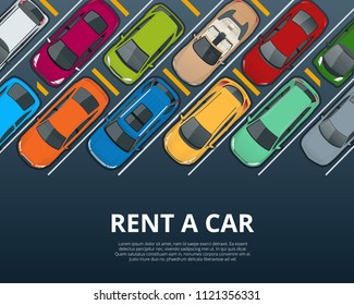 Renting a new or used car. Car rental booking reservation banner. Vector illustration background