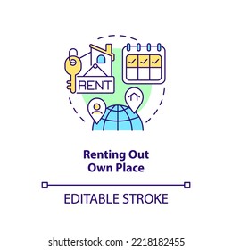 Renting Out Own Place Concept Icon. Offset Travel Costs. Landlords. Find Tenants Abstract Idea Thin Line Illustration. Isolated Outline Drawing. Editable Stroke. Arial, Myriad Pro-Bold Fonts Used