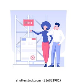 Renting A Warehouse Isolated Concept Vector Illustration. Businessman Discusses Warehouse Rent With Realtor, Real Estate Business, Brokerage Company Services, Industrial Place Vector Concept.