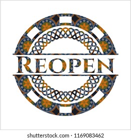 Reopen arabic badge background. Arabesque decoration.