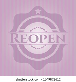 Reopen badge with pink background. Vector Illustration. Detailed.