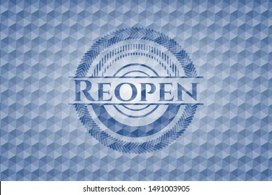 Reopen blue badge with geometric background. Vector Illustration. Detailed.