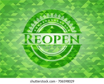 Reopen green emblem. Mosaic background