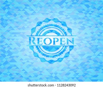 Reopen light blue emblem with triangle mosaic background
