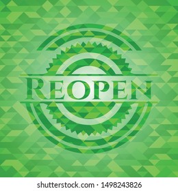Reopen realistic green emblem. Mosaic background. Vector Illustration. Detailed.