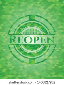 Reopen realistic green mosaic emblem. Vector Illustration. Detailed.