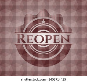 Reopen red seamless geometric badge.