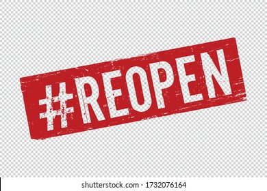 Reopen red square rubber seal stamp on transparent background. Retro Icon. Restart sign. Vector illustration