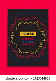 Reopen Summer Electro wave music party flyer template. Abstract colored waves music poster background.
