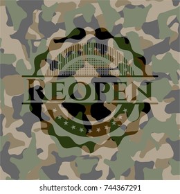 Reopen written on a camouflage texture