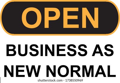 Reopening for business adapt to new normal in the novel Coronavirus COVID-19 pandemic. Rear view of business owner wearing medical mask placing open sign “OPEN BUSINESS AS NEW NORMAL” on front door.