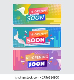 Re-opening in coronavirus pandemic banner, template for shops, stores and business, vector