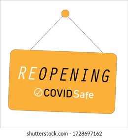 Reopening,  Covid Safe Shop Sign For Post Covid-19 Coronavirus Pandemic Vector Illustration