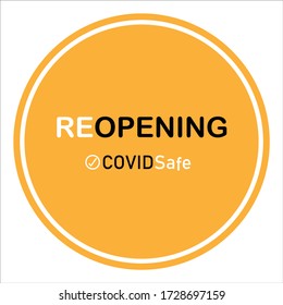 Reopening,  Covid Safe Sticker Sign For Post Covid-19 Coronavirus Pandemic Vector Illustration