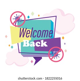 reopening at the easing of the coronavirus pandemic, welcome back text vector illustration