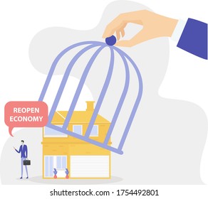 Reopening Economy vector concept: Government reopening businesses after lock down