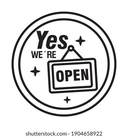 reopening lettering with label hanging in sticker line style icon vector illustration design