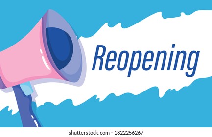 reopening, megaphone announcement business template banner vector illustration