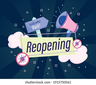Reopening megaphone marketing announce welcome back banner vector illustration