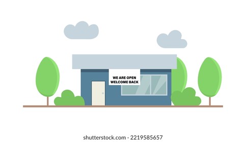 Reopening of small businesses after quarantine COVID-19 coronavirus lockdown.We are open again. Vector template for door sign,poster,banner,web to salon,store,cafe,restaurant