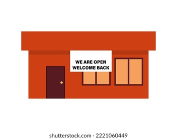 Reopening of small businesses after quarantine COVID-19 coronavirus lockdown.We are open again. Vector template for door sign,poster,banner,web to salon,store,cafe,restaurant