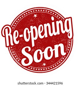 Re-opening soon grunge rubber stamp on white background, vector illustration