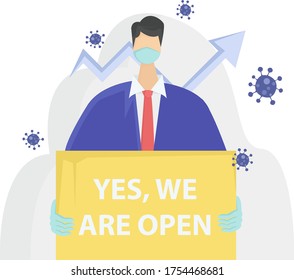 Reopening Vector Concept: Portrait Of Businessman Wearing Face Mask While Holding 