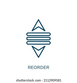 reorder icon. Thin linear reorder outline icon isolated on white background. Line vector reorder sign, symbol for web and mobile