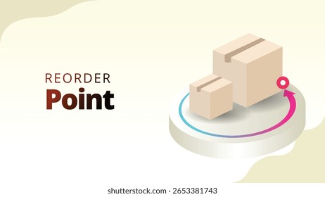 reorder point concept. product packaging above clock and arrow. supply chain managemnt isometric 3d style vector illustration