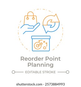 Reorder point planning duo tone concept icon. Orders placement strategy. SAP consumption based regulation. Round two color outline illustration. Abstract vector design. Easy to use in article