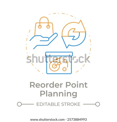 Reorder point planning duo tone concept icon. Orders placement strategy. SAP consumption based regulation. Round two color outline illustration. Abstract vector design. Easy to use in article