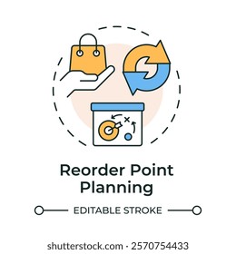 Reorder point planning multi color concept icon. Orders placement strategy. SAP consumption based regulation. Round shape line illustration. Abstract idea. Graphic design. Easy to use in article