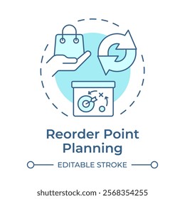 Reorder point planning soft blue concept icon. Orders placement strategy. SAP consumption based regulation. Round shape line illustration. Abstract idea. Graphic design. Easy to use in article