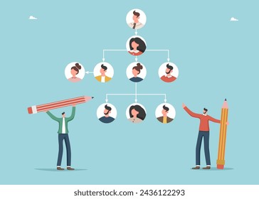 Reorganization or allocate resources, change team structure for efficiency, restructure organization, department and job roles concept, skills to drive company, superiors reorganize employee role.