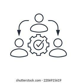 Reorganization. Redistribution, assignment,  delegating,  . Vector linear icon isolated on white background.