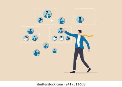 Reorganization or reorg to adjust, allocate resources, change team structure for efficiency, restructure organization, department and job roles concept, businessman ceo reorganize employee role chart.