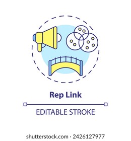 Icono de concepto multicolor de vínculo de representación. Representar necesidades e inquietudes a un círculo más alto. Ilustración de línea de forma redonda. Idea abstracta. Diseño gráfico. Fácil de usar en material promocional