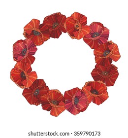 Rep Poppies Wreath isolated on white.