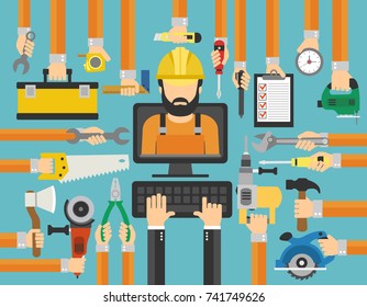 Repaiman design flat computer call online.Vector illustration