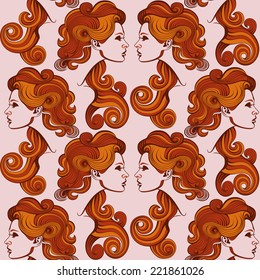 Repaint seamless pattern: red-haired girl