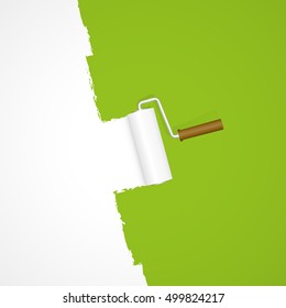 repainting with paint roller color white on green background