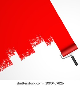repainting with an paint roller with marking colored red