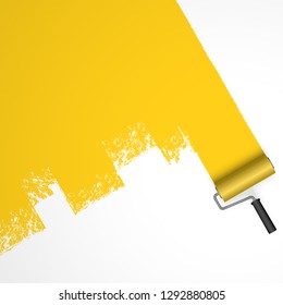 repainting with an paint roller with marking colored yellow