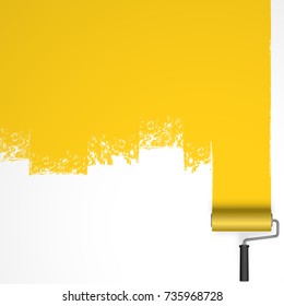 repainting with an paint roller with marking colored yellow