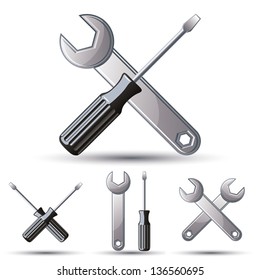 Repair 3d icon set with wrenches and screwdrivers, vector.