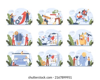 Repair abstract concept set. Troubleshooting and rehabilitation. Character dealing with a business problem and solving it. Failure fixing metaphor. Flat vector illustration