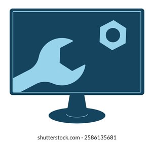 Repair and adjustment of computers. System Update Improvement. Desktop PC Setting Icon. Vector illustration